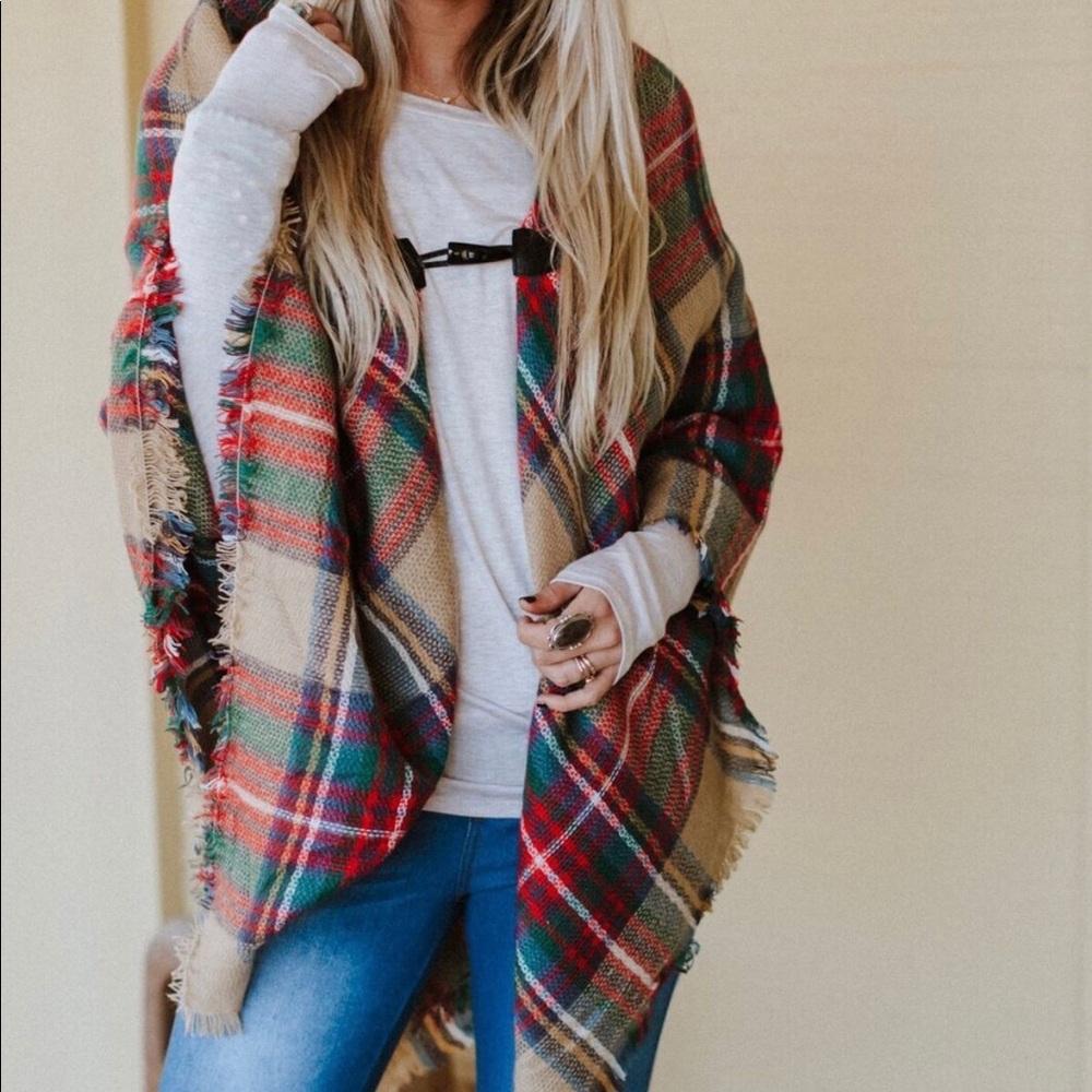 Khaki Plaid Poncho